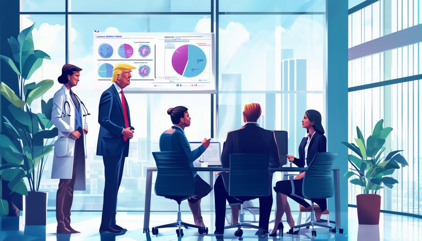 A business team discussing healthcare plans in a m